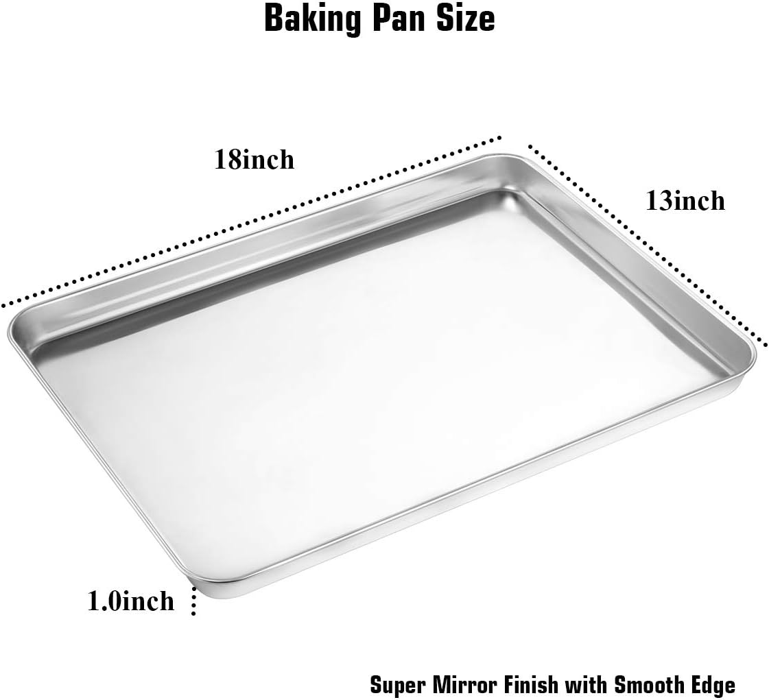 Wildone Baking Sheet with Silicone Mat Set, Set of 4 (2 Sheets + 2 Mats), Wildone Stainless Steel Cookie Sheet Baking Pan with Silicone Mat, Size 18 x 13 x 1 Inch, Non Toxic & Heavy Duty & Easy Clean