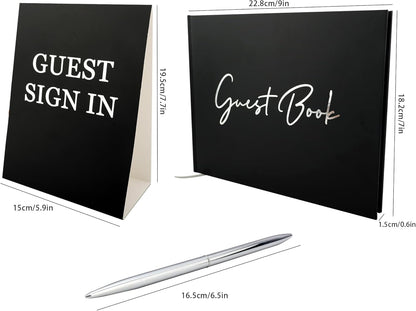 Black Guest Book for Funeral-7" x 9" Registry Sign In Book for Reception, Graduation Party, Birthday, Black Guestbook for Memorial Service with Gilded Silver Edges (100 pages) - PuriLite