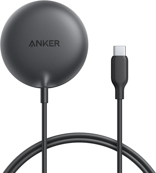 Anker Zolo Magnetic Wireless Charger, Qi2 Certified 15W MagSafe-Compatible Wireless Charging Pad with 5 ft Built-In USB-C cable, For iPhone 16/15/14/13 Series, AirPods, and More (Adapter Not Included)