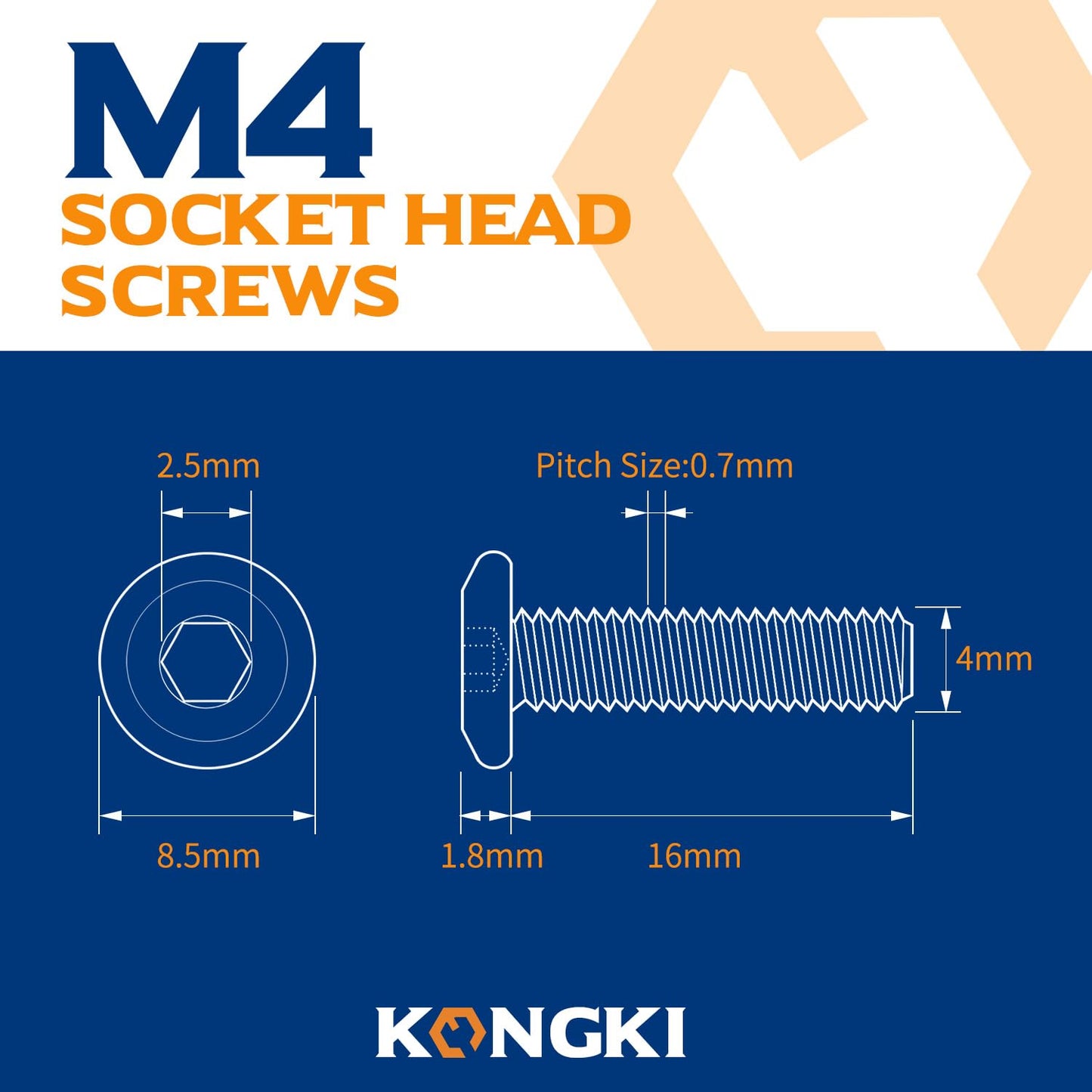 M8 x 16mm 20 PCS Flat Head Hex Socket Cap Screws Bolt, Furniture Bolts, 304 Stainless Steel 18-8, Full Thread (with Hex Spanner)