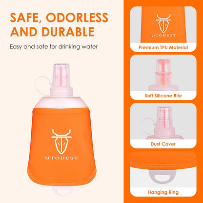 UTOBEST Soft Flask Running Water Bottle Collapsible Water Bottle for Trail Running Hydration Pack Hiking Cycling Climbing 150ML/250ML/350ML/450ML/500ML/550ML