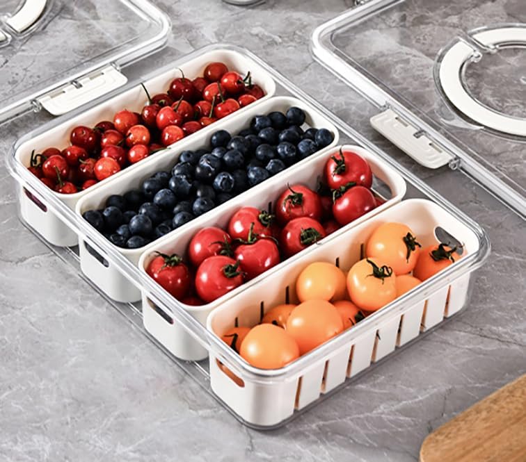 KIGITIONE Snackle Box, Pink 8 Compartments Portable Serving Tray, Divided Snackle Box Container with Lid and Handle, Snack Organizer for Fruits, Snacks, Nuts, Candy, Ideal for Party, Travel & Picnics