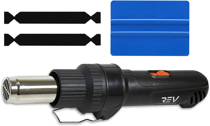 VViViD REV Inline Design Corded Electric Heat Gun for Automotive Vinyl Wrap Including 3M Blue Application Squeegee & 2X Black Felt Safety Decals
