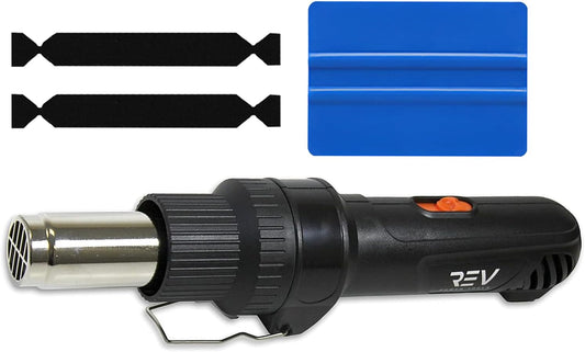VViViD REV Inline Design Corded Electric Heat Gun for Automotive Vinyl Wrap Including 3M Blue Application Squeegee & 2X Black Felt Safety Decals