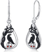 Lypic Crow Skull Earrings 925 Sterling Silver Raven Leverback Earrings Spooky Gothic Halloween Witchy Jewelry for Women Daughter, Created Zircon