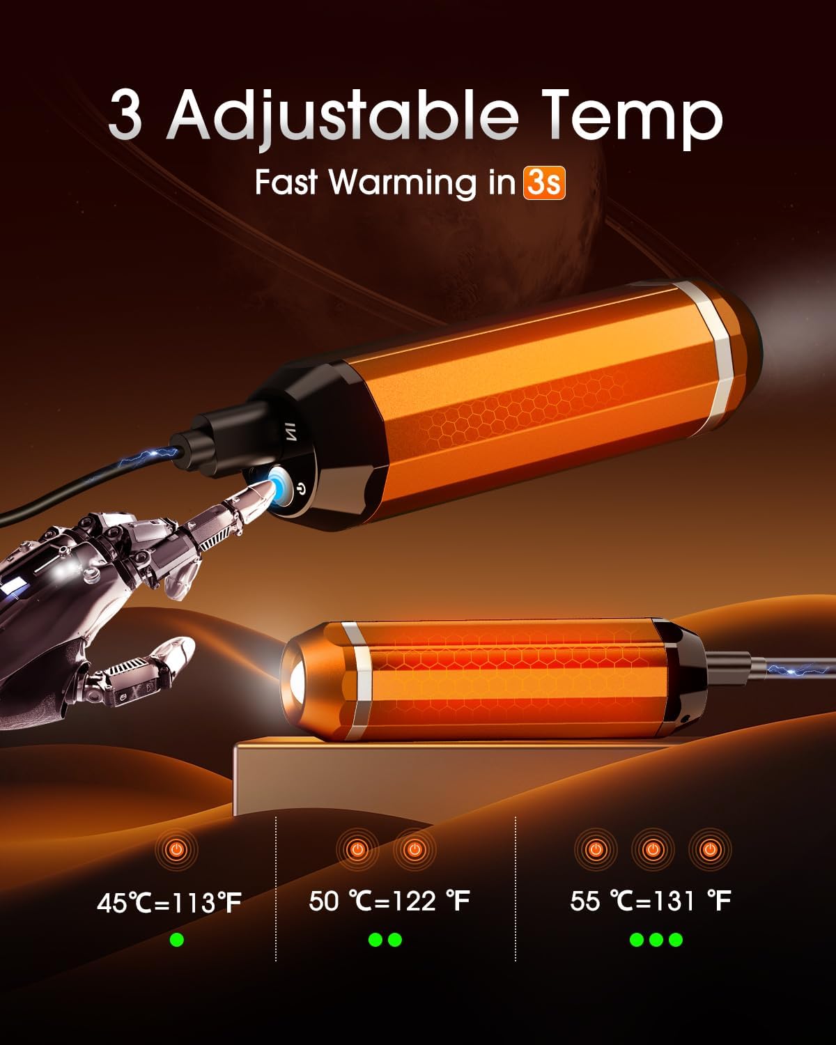 Veeool Rechargeable Hand Warmers 5000mAh (2 Pack) – Magnetic Electric Hand Warmer with Flashlight, 3 Heat Levels, Fast Heating Pocket Heater for Outdoor Camping, Hiking, Hunting, Golf, Football – Compact, Orange - PuriLite