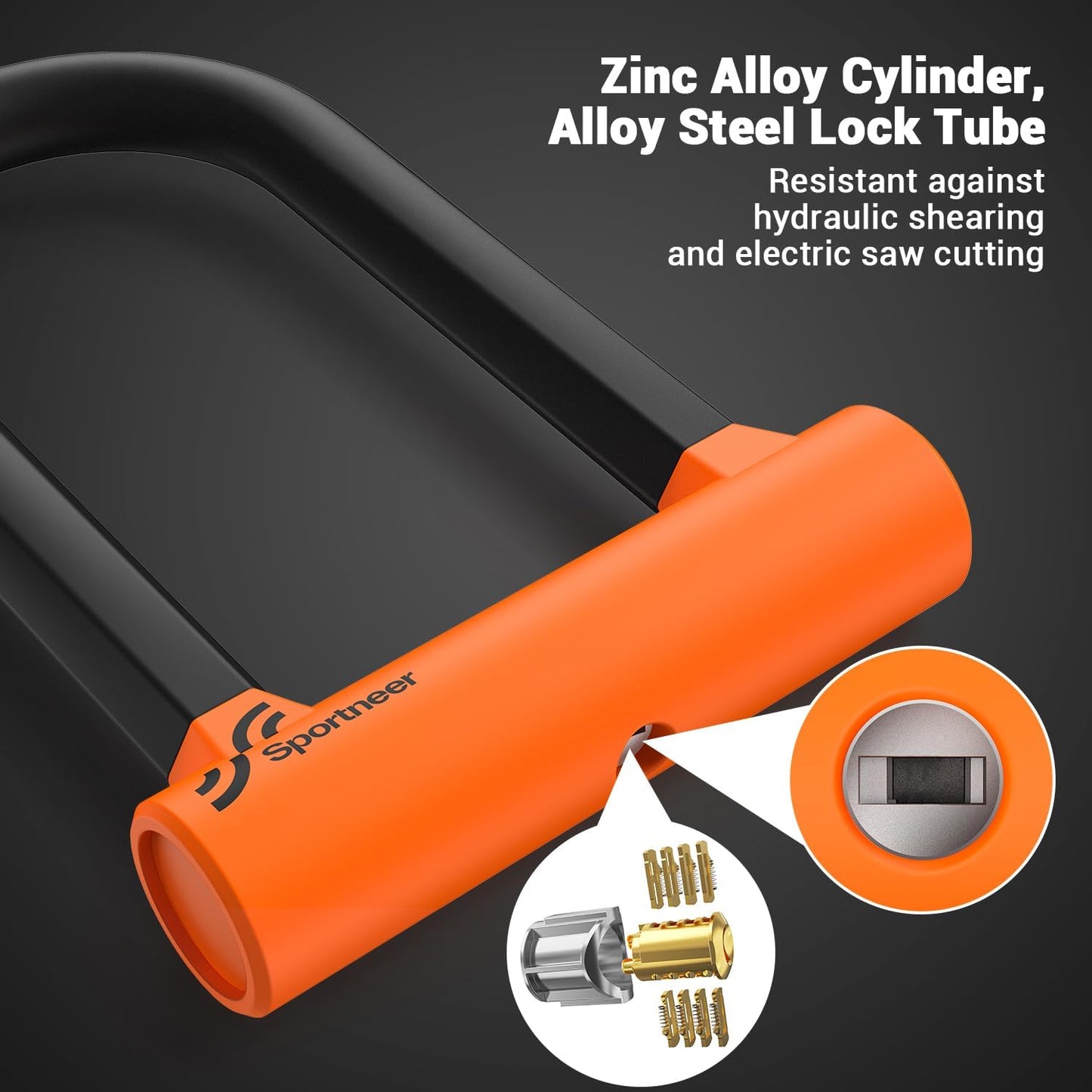 Sportneer Bike Lock: 17mm Heavy Duty Bike U Lock - High-Security Anti-Theft with 12mm x1.5m Steel Cable, 8''x5'' Compact Design, Includes Mounting Bracket for Mountain/Road/Folding/Electric Bikes