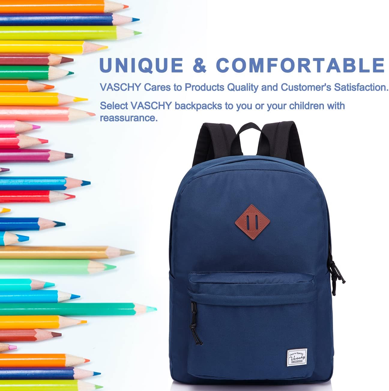 School Backpack for Kids, VASCHY Lightweight Water Resistant Casual Schoolbag Daypack for Men Women Teen Boys Girl Bookbag