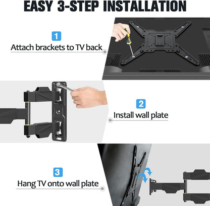 Mounting Dream TV Wall Mount for Most 26-55" TVs, TV Mount Full Motion with Swivel Articulating Arm, Perfect Center Design Wall Mount TV Bracket, up to VESA 400x400mm and 77 lbs Loading MD2418-MX