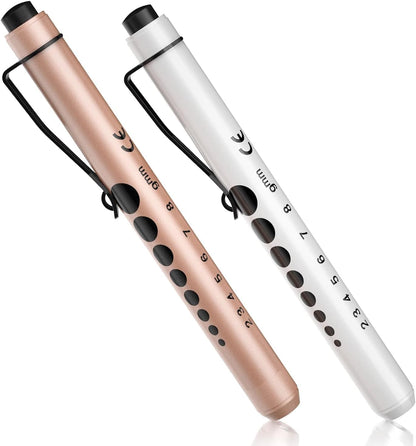 RISEMART Pen Lights for Nurses, 2 Pack Reusable Medical Light with Pupil Gauge and Ruler, White Light LED Penlight for Student Doctors EMT (Black/White)
