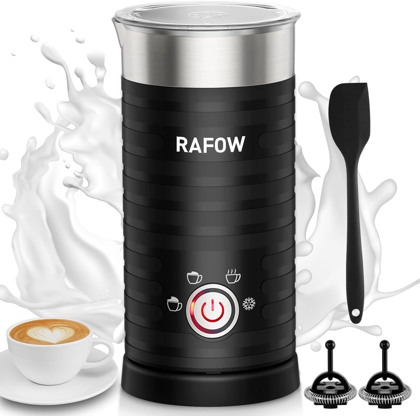 4 in 1 Electric Milk Frother: 10oz/350 mL Large Capacity Electric Milk Steamer for Hot and Cold Milk Froth - Automatic Milk Frother & Warmer for Latte, Cappuccinos, Macchiato, Hot Chocolate
