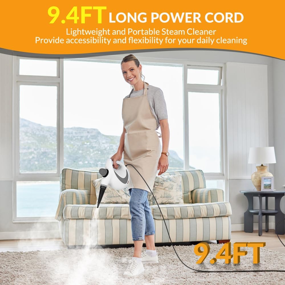 Handheld Pressurized Steam Cleaner with 12 pcs Accessories, Portable Steamer for Cleaning, Steam Cleaner for Home Use, Steamer for Cleaning Car, Furniture, Floor, Upholstery, Grout and Tile, Deep Gray
