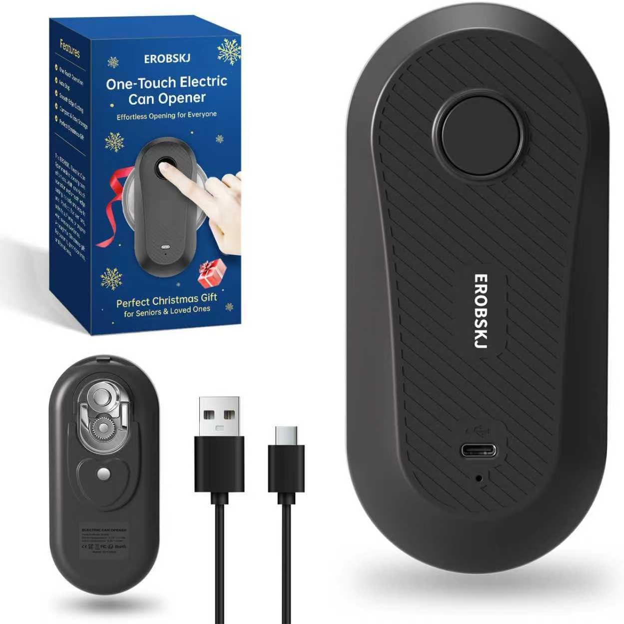 Electric Can Opener, Auto Stop USB Rechargeable Can Opener for Seniors & Arthritis, Electric Can Openers for Kitchen, One-Touch Automatic Can Opener, Hands-Free, Smooth Edge, Compact, Cordless