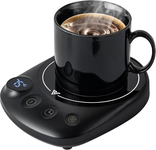 MYMULIKE Mug Warmer, Coffee Mug Warmer for Desk with 4 Temperature Settings (55℃/65℃/75℃/85℃), Coffee Warmer with Auto Shut Off, 1-12 Hour Timer, Desk Accessories for Office/Home