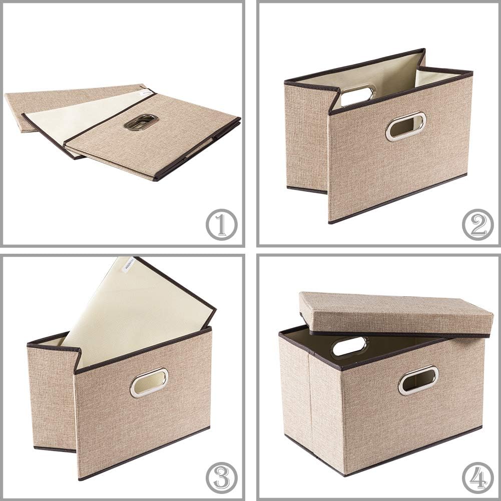 PRANDOM Large Foldable Storage Bin with Lid [1-Pack] Linen Fabric Decorative Storage Box Organizer Containers Basket Cube with Handles Divider for Bedroom Closet Office Living Room (17.7x11.8x11.8")