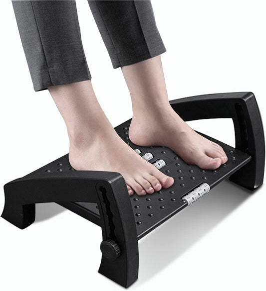Adjustable Foot Rest Under Desk, Ergonomic Under Desk Foot Rest for Home & Office Use, Foot Stool Under Desk with Massage Surface, 6-Height Multi-Angle Foot Stool at Work, Ergonomic Posture Footrest