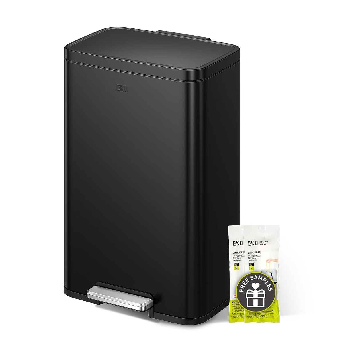 EKO Madison Matte Black 50 Liter/13.2 Gallon Step Trash Can with Inner Liner - Fingerprint Resistant Finish