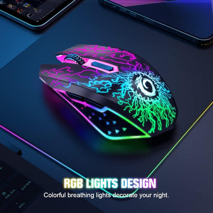 VersionTECH. Wireless Gaming Mouse Rechargeable Computer Mouse Mice Souris with Colorful LED Lights Silent Click 2.4G USB Nano Receiver 3 Level DPI for PC Gamer Laptop Desktop Chromebook Mac