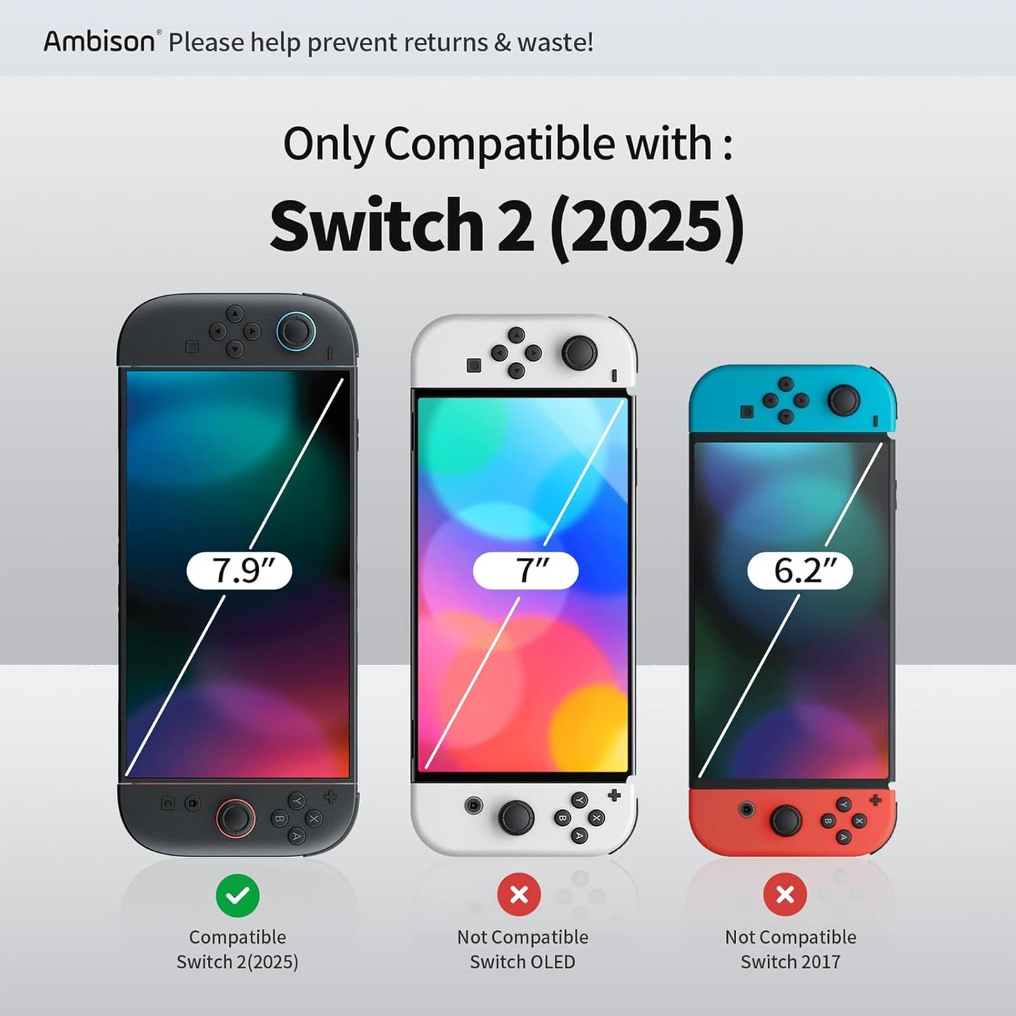 Ambison Screen Protector Tempered Glass Compatible with Nintendo Switch 2 7.9- inch(2025）