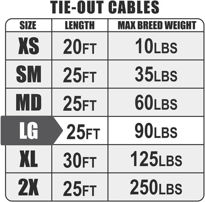 BV Pet Small Tie Out Cable for Dog up to 35 Pound, 25-Feet
