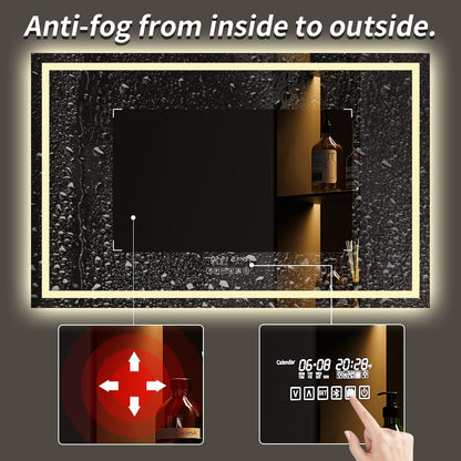 Gesipor 40"x32" Bathroom LED Mirror with Wireless Speaker Wall Switch - Lighted Vanity Mirrors for Bathroom Wall Mounted Backlit, Dimmable Light 3000K/6000K Anti-Fog Makeup Smart Mirror (Horizontal)