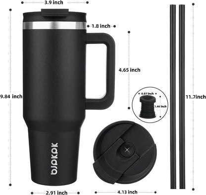 BJPKPK Tumbler with Handle and Straw 30oz Insulated Tumbler Cups with Lid Stainless Steel Travel Coffee Mug,Indigo Black