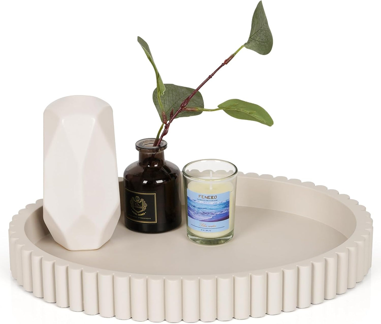 Modern Oval Concrete Coffee Table Tray, 13" Solid Concrete Decorative Serving Tray & Centerpiece for Living Room, Ottoman, Bathroom (Gray) - PuriLite