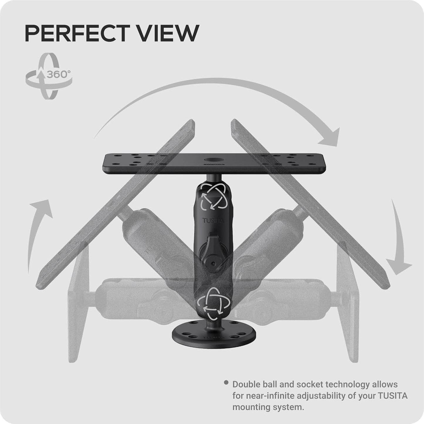 TUSITA Universal Marine Electronic Mount - B Size Medium, Aluminum Fish Finder Mount with 1" Ball for Boat, 360° Rotation, High Salt Water Resistant, Compatible with Garmin, Lowrance and More