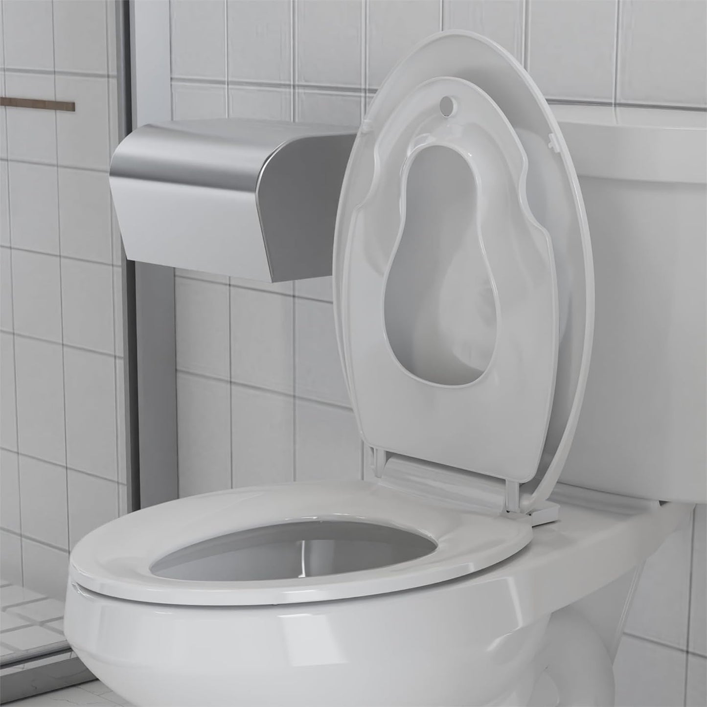 White Elongated Toilet Seat, Slow Close Toilet Cover Seat for Easy Clean and Stain-Resistant, Plastic Toilet Seat with Cover, Quick-Release Hinges and Quick-Attach Hardware