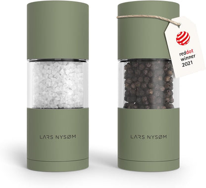 LARS NYSØM Salt and Pepper Grinder Set I Salt and Pepper Mills with Adjustable Ceramic Grinder 2 Pieces I Manual Design Spice Mill Set (Carbon Black)