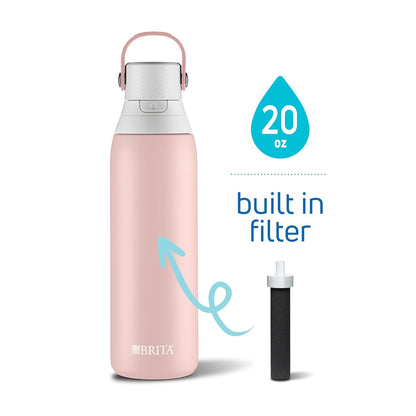 BRITA Stainless Steel Water Bottle with Filter, 591 mL Premium Double Insulated Water Bottle, Rose