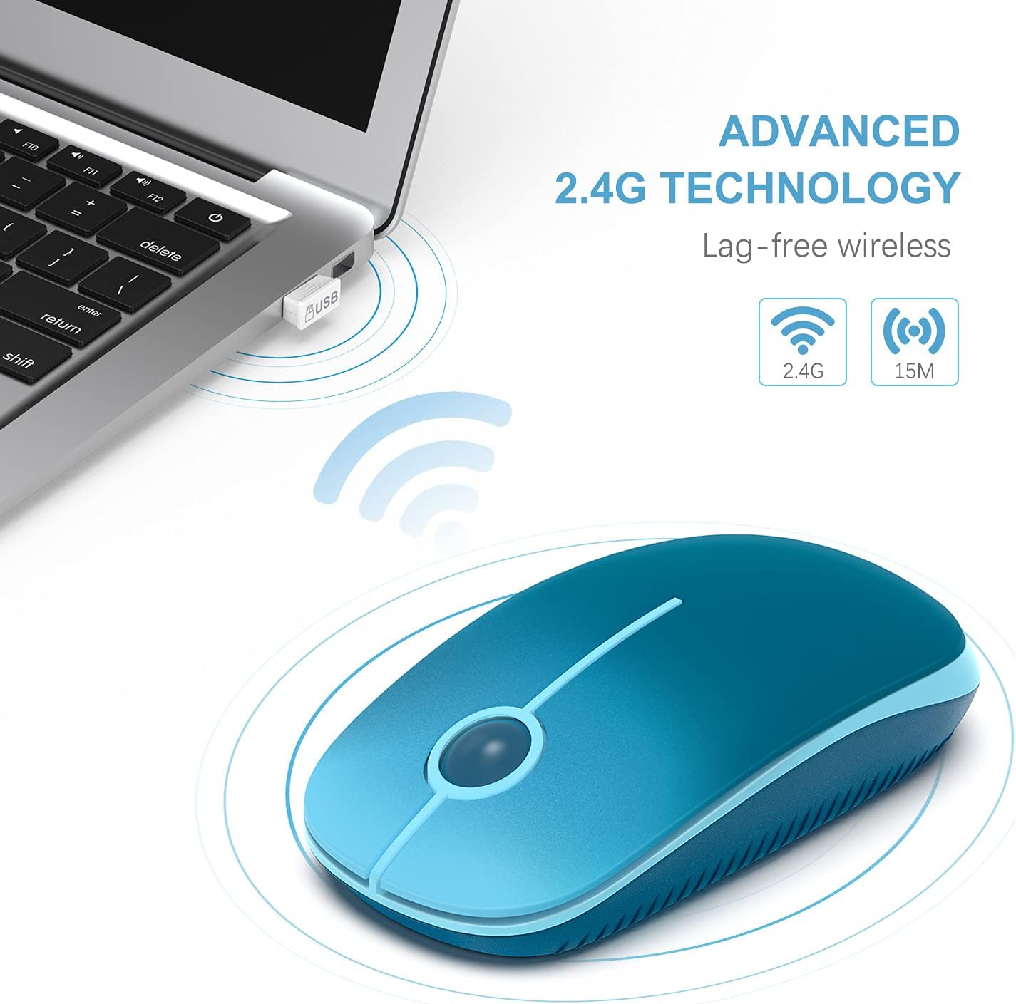 Wireless Mouse, Vssoplor 2.4G Slim Portable Computer Mice with Nano Receiver for Notebook, PC, Laptop, Computer (Sapphire Blue)