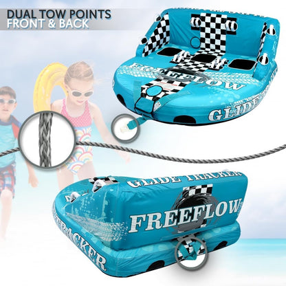 SereneLife Heavy-Duty Inflatable Towable Booster Tube - Water Tube Boating Float Tow Raft, Watersports Inflatable Pull Boats/Tubes/Towables w/Foam Seats, PVC Bladder, Handles