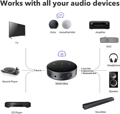 WiiM Mini AirPlay 2 Wireless Audio Streamer, Multiroom Stereo, Preamplifier, Works with Alexa and Siri Voice Assistants, Stream Hi-Res Audio from Amazon Music, Tidal and More