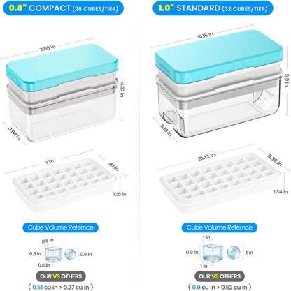 PHINOX Ice Cube Tray with Lid and Bin, Easy Release 56 Cubes for Freezer | Food-grade BPA-free PP and ABS.0.8" mini cubes for fruit, cocktails, coffee. Airtight, odor-free, stackable with scoop