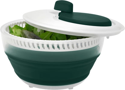 Starfrit Collapsible Salad Spinner, 3L, Colander & Serving Bowl | Collapsible storage. 3L capacity. Colander basket. Serving bowl. BPA-free. Ideal for salads and vegetables.