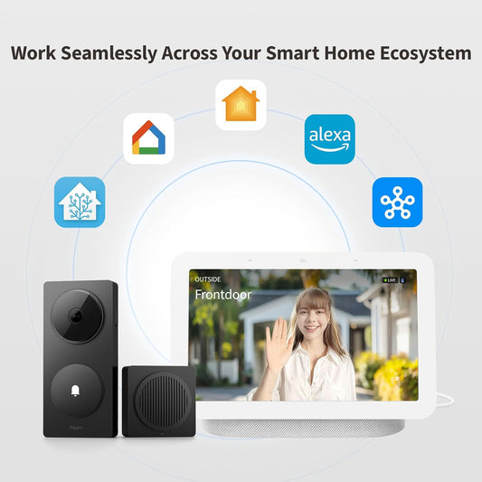 Aqara Smart Doorbell Camera G410 with Chime, 2K, HomeKit Secure Video, 2-Way Audio, Built-in Matter Hub, Wireless/Wired, Supports Apple Home, Alexa, Google, Home Assistant, 2.4G/5GHz Wi-Fi, Black - PuriLite