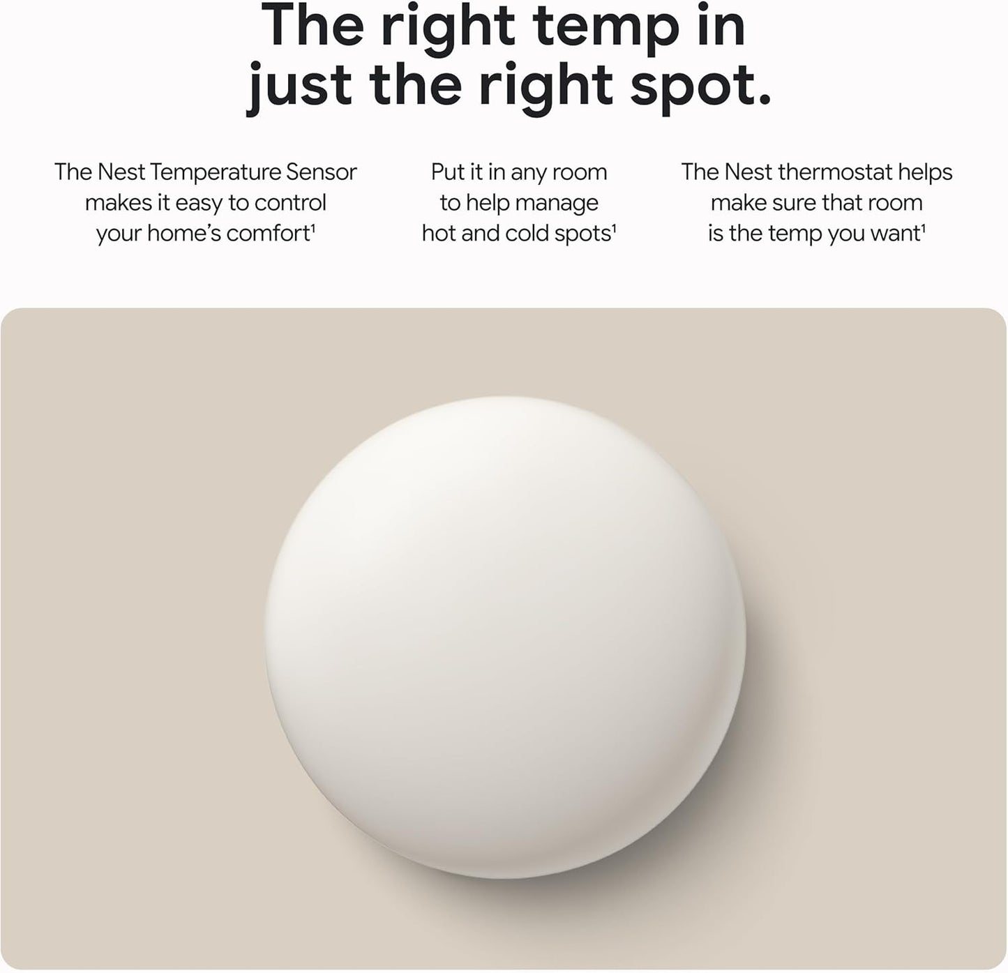Google Nest Temperature Sensor (2nd Gen) - Room Comfort Sensor with Scheduling - Works with The Nest Learning Thermostat (3rd and 4th Gen) and Nest Thermostat E - Porcelain