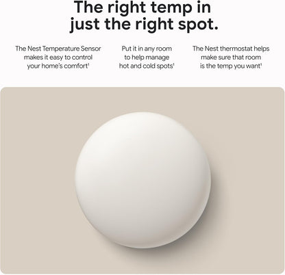 Google Nest Temperature Sensor (2nd Gen) - Room Comfort Sensor with Scheduling - Works with The Nest Learning Thermostat (3rd and 4th Gen) and Nest Thermostat E - Porcelain
