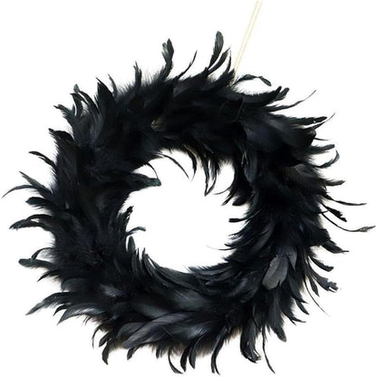 IKEEYUIS Spooky Black Feather Wreath Halloween Cocktail Front Door Hanging Garland Decor