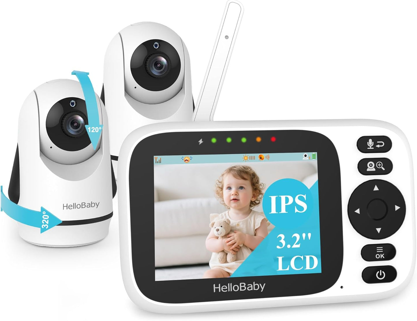 HelloBaby Baby Monitor No WiFi,Video Baby Monitors with Camera and Audio,3.2'' IPS Screen, Remote Pan-Tilt-Zoom Baby Camera Monitor,Plug&Play,Night Vision,1000ft Range,2-Way Talk, ECO Mode,Temperature