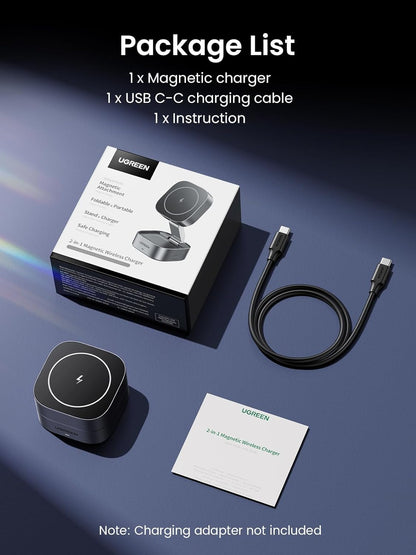 UGREEN MagFlow 15W Wireless Charging Station 2 in 1, Fast Charge Charger Station Compatible for Magsafe Charger Stand, for iPhone 16/15/14 Series, Airpods Pro/4/3/2 (No AC Adapter)
