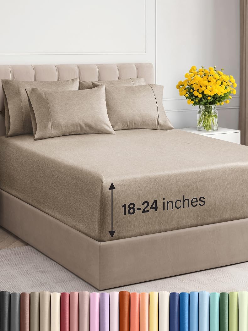 Extra Deep Queen Sheet Set - 6 Piece Breathable & Cooling Sheets - Hotel Luxury Bed Sheets Set - Easy & Secure Fit - Soft, Wrinkle Free & Comfy Sheets Set - White Sheet Set w/Extra Deep Pockets