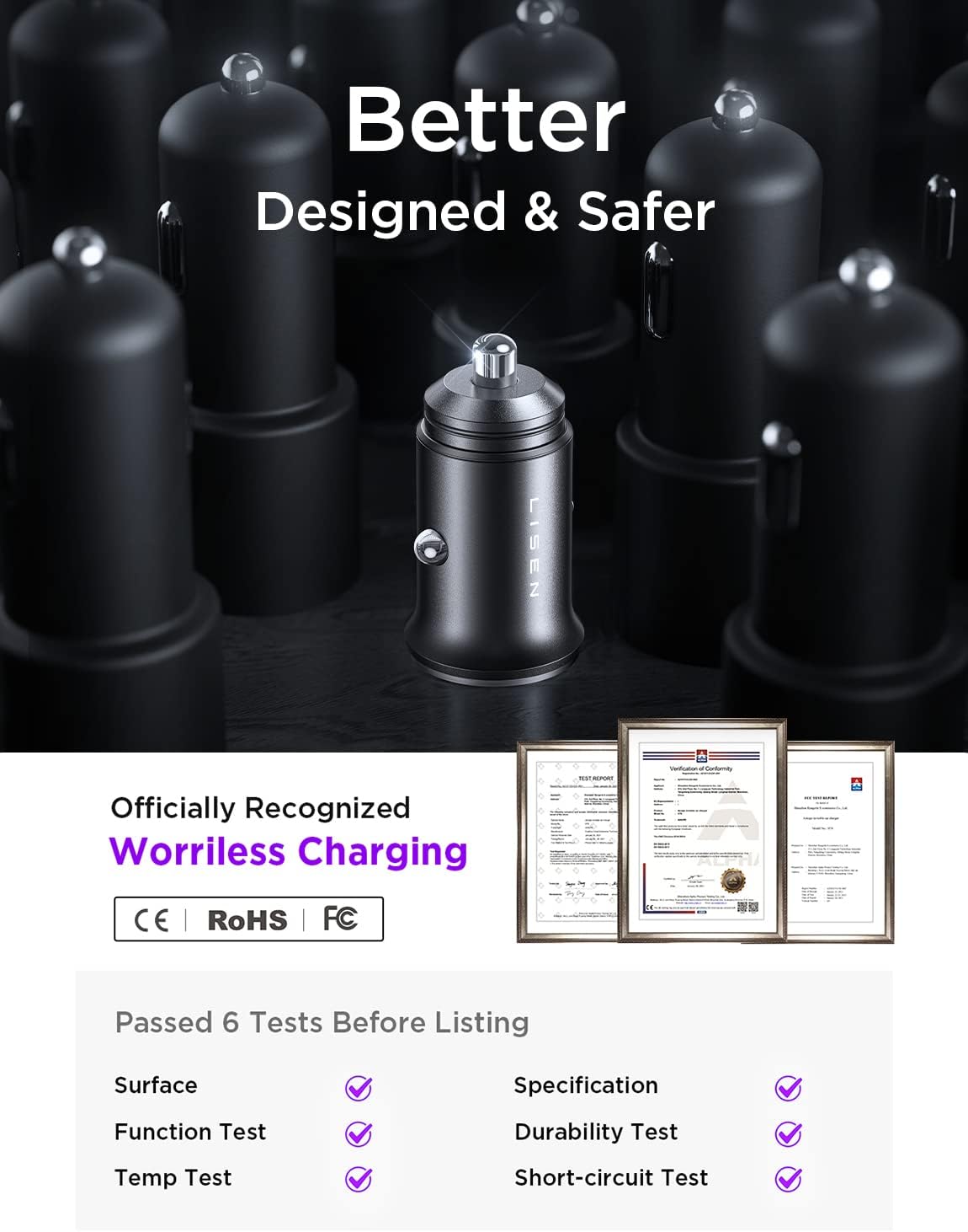 LISEN 2-Pack USB C Car Charger 54W Car Cigarette Lighter USB Charger[Mini&Metal] Fast Charge USBC Fast Car Charger Adapter for iPhone 16 15 14 Pro Max Plus 13 12, iPad Pro, Back to School