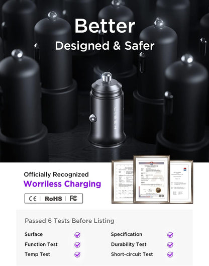 LISEN 2-Pack USB C Car Charger 54W Car Cigarette Lighter USB Charger[Mini&Metal] Fast Charge USBC Fast Car Charger Adapter for iPhone 16 15 14 Pro Max Plus 13 12, iPad Pro, Back to School