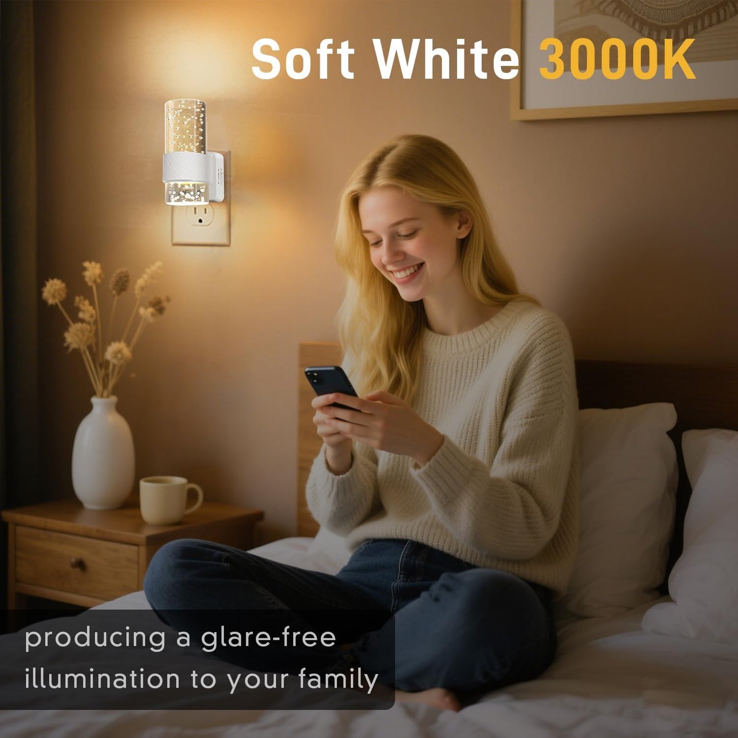 Night Light Plug into Wall - 2 Pack LED Nightlight with Dusk to Dawn Sensor 0-100LM Brightness Dimmable Lights for Bedroom Bathroom Hallway (Soft White 3000K)