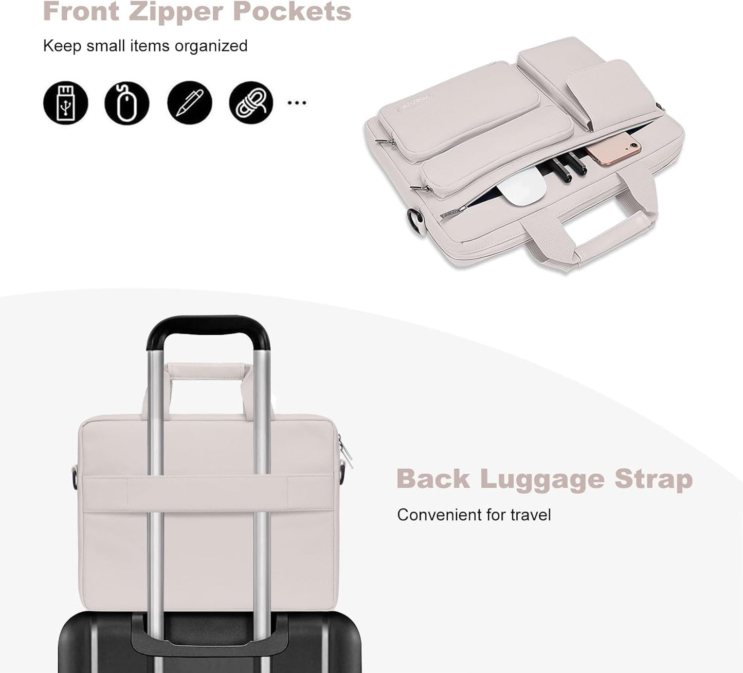 MOSISO Laptop Bag 16 inch, 15-15.6 inch Computer Shoulder Bag Compatible with MacBook Air 15 M4 M3 M2/Pro 16 M4 M3 M2 M1, Notebook &2 Raised&1 Flapover&1 Horizontal Pocket&Handle&Belt, Pink - PuriLite