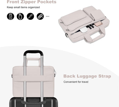 MOSISO Laptop Bag 16 inch, 15-15.6 inch Computer Shoulder Bag Compatible with MacBook Air 15 M4 M3 M2/Pro 16 M4 M3 M2 M1, Notebook &2 Raised&1 Flapover&1 Horizontal Pocket&Handle&Belt, Pink - PuriLite