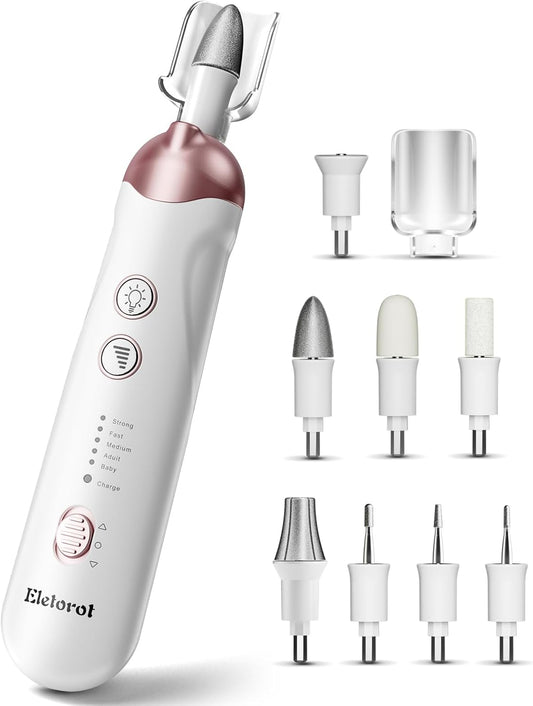 Eletorot Electric Nail File Set, 8 in 1 Professional Manicure and Pedicure Kit, Cordless pedicure tools for feet, 5 Speeds Electric Nail Drill Machine, Toe Nail Grinder Kit for Thick Nails