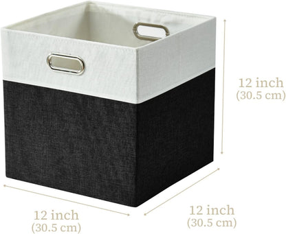 DECOMOMO Fabric Cube Storage Bin - Storage Baskets for Shelves, Kallax (Grey & White, 13 inch Cube) - 4 Pack